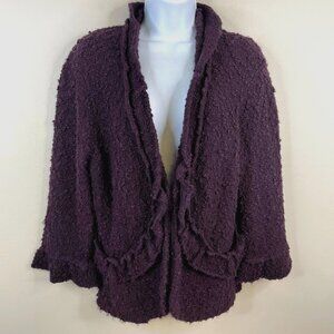 Y2K Whimsigoth Dark Fairy Mohair Fuzzy Cardigan Sweater Size L Purple Ruffled